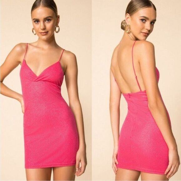 Superdown Sydney Sparkle Mini Dress Revolve Mini Barbie Pink Size M - Picture 1 of 12